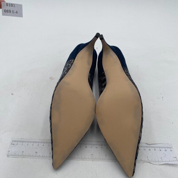 YDN Alligater Navy Mid Heels Slip on Loafer Pumps Pointy Toe Slide Suede Shoes - Picture 7 of 8